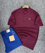 Charger l'image dans la galerie, Ensemble Polo Col Mao Jacquard + Pantalon Slim – Bordeaux & Marine / Bleu Roy