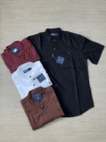 Charger l'image dans la galerie, Chemise Polo Ralph Lauren – Col Mao Manches Courtes | Noir, Bordeaux, Blanc &amp; Marron
