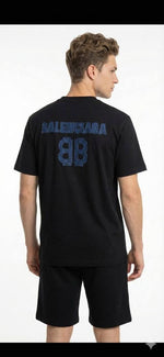 Charger l'image dans la galerie, Balenciaga BB Monogram T-Shirt &amp; Short Set — Noir / Bleu
